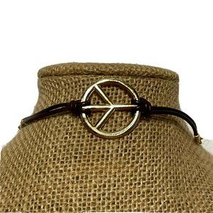 WOMEN'S ETTIKA LEATHER Brown Gold PEACE CHARM BRACELET Adjustable Surf Sand Boho